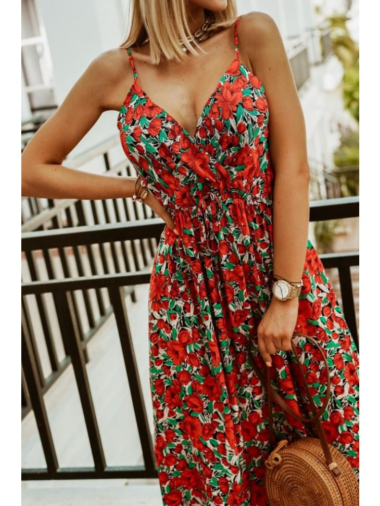 Floral Print Maxi Dress with Thin Straps