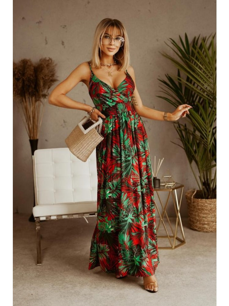 Floral Print Maxi Dress with Thin Straps